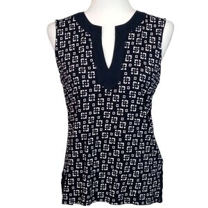Chaps sleeveless blue white square pattern v-neck cotton pull on top Size LP